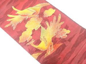 孔雀に牡丹模様織り出し袋帯